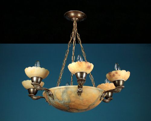 Six Branch Alabaster Hanging Light C.1930.
