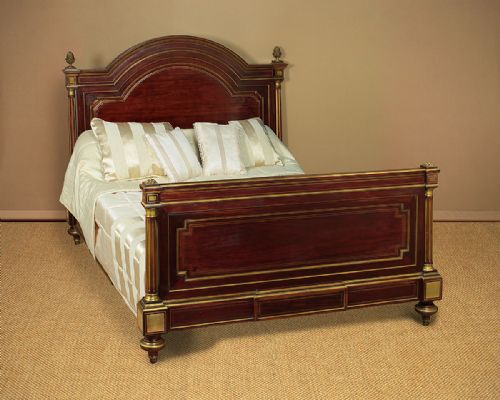 19th.c. Brass Inlaid Mahogany Double Bed C.1890