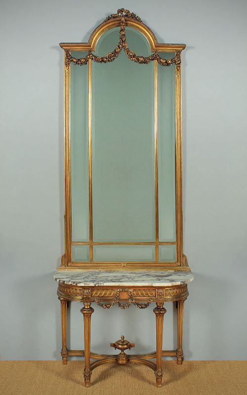 Louis Xvi Style Gilded Console Table & Mirror C.1930.