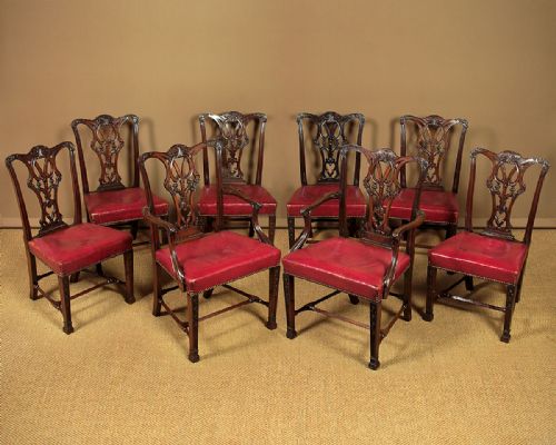 Set Eight Late 19th.c. Chippendale Style Mahogany Dining Chairs C.1890.