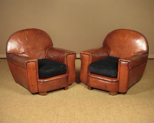 Pair Art Deco Leather Armchairs C.1930.