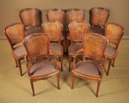 Set of Ten Oak & Bergere Dining Chairs C.1900.