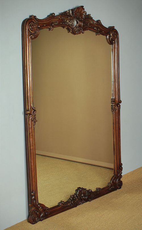Very Large Carved Walnut Overmantle Mirror C.1860.