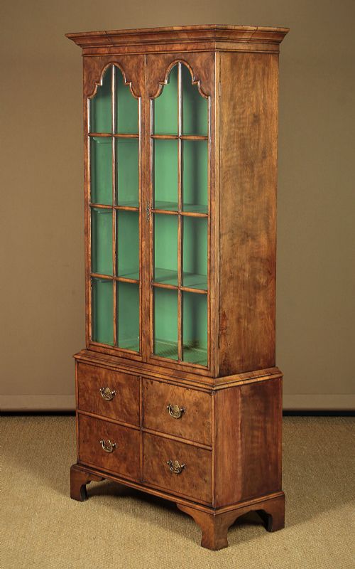 Queen Anne Style Walnut Bookcase Display Cabinet C.1930.