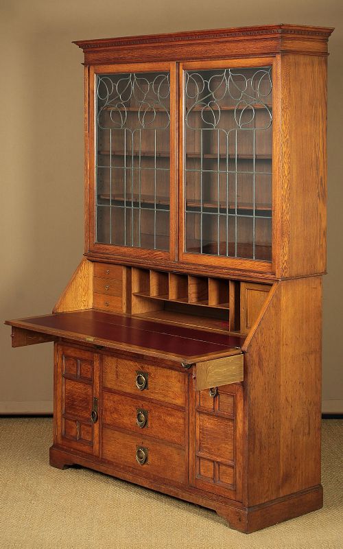 Large Arts & Crafts Oak Bureau Bookcase C.1910.