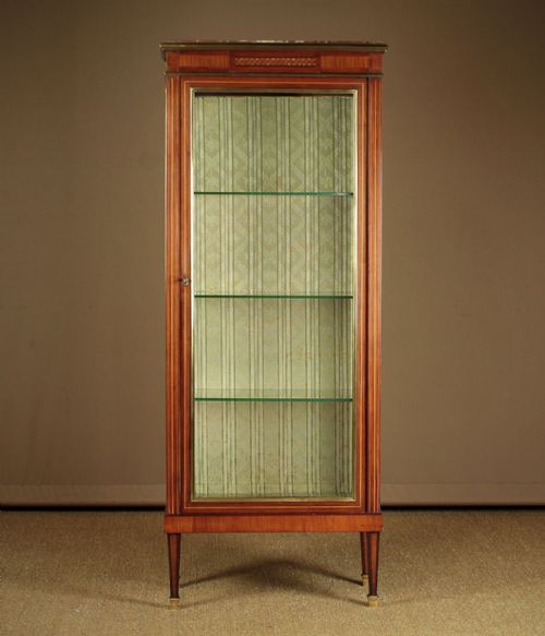 Narrow French Marble Top Vitrine Display Cabinet C.1930.