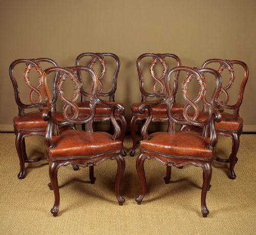 Set of Six Walnut & Leather Chairs C.1880.