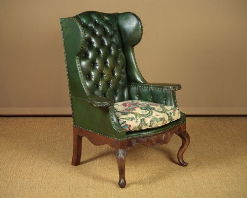 Buttoned Leather Wingback Armchair C.1930