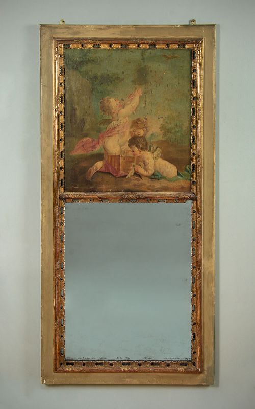 French Trumeau Overmantle Mirror with Cherubs C.1880.