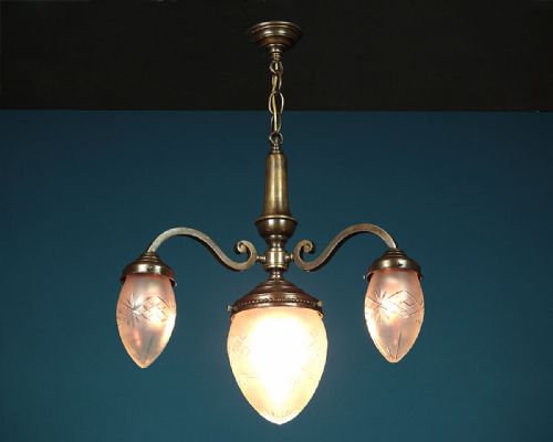 Brass Three Branch Hanging Light C.1930.