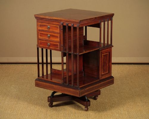 Edwardian Inlaid Mahogany Revolving Bookcase C.1905.