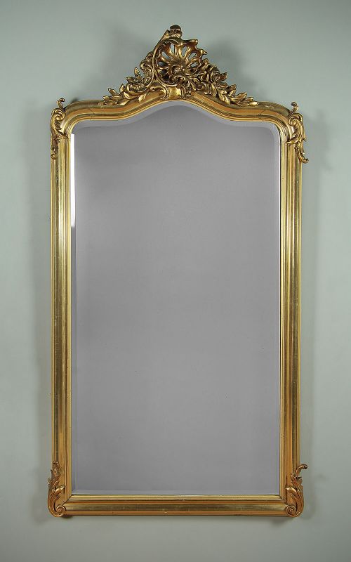 Tall Gilt Framed Overmantle Mirror or Pier Glass C.1900.