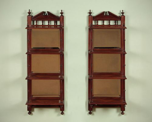 Pair 19th.c. Walnut Four Tier Mirrored Wall Brackets C.1880.
