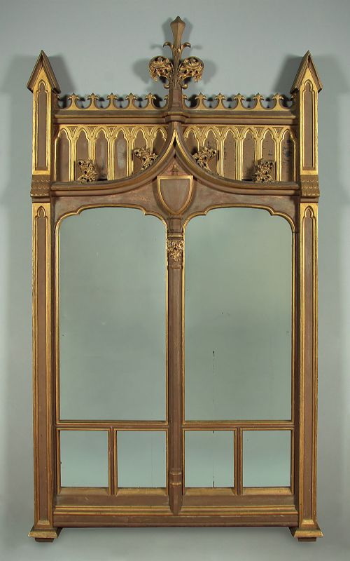 Carved & Gilded Oak Gothic Revival Mirror C.1850.