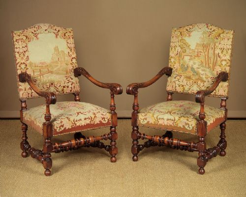 Pair of Large Walnut Armchairs C.1880.