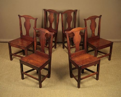 Six Oak Country Chippendale Dining Chairs C.1810.
