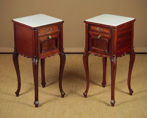 Pair Late 19th.c. Mahogany & Marble Top Bedside Cabinets C.1880.