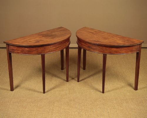 Pair George III Mahogany Demi-lune Side or Console Tables C.1810.