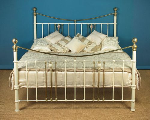 Six Foot Wide Painted Iron & Brass Double Bed C.1910.