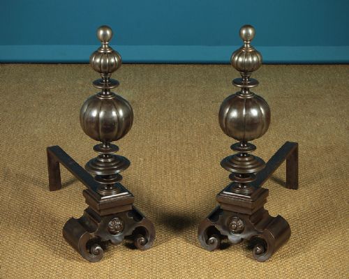 Pair Large 17th.c. Style Fireplace Andirons C.1900.