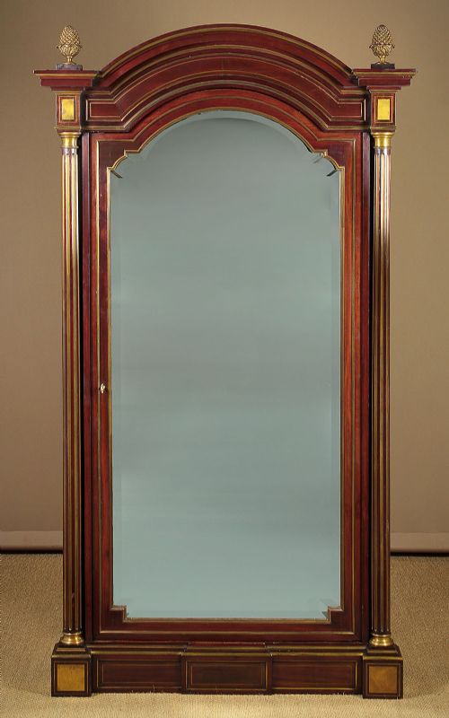 Brass Inlaid Wardrobe with Full Length Dressing Mirror C.1890.