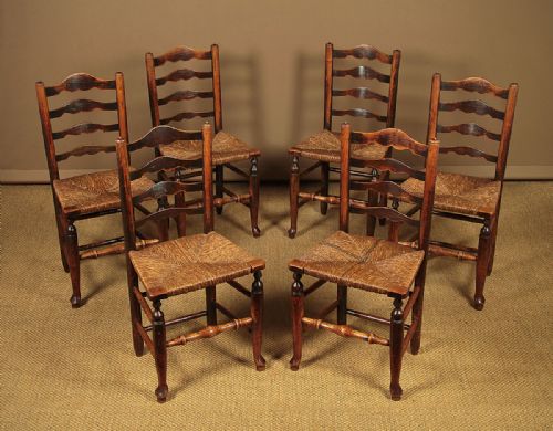 Six 19th.c Ladder Back Cottage Dining Chairs C.1860