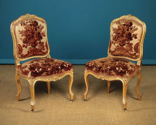 Pair of Louis Xv Style Giltwood Side Chairs C.1900.