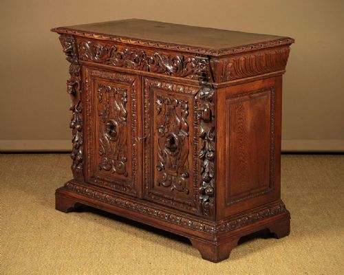 Renaissance Revival Carved Oak Chiffonier Side Cabinet C.1880.