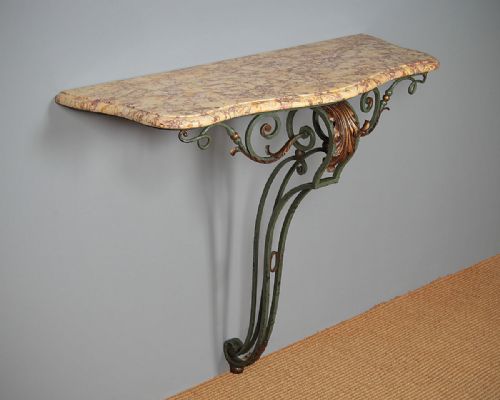 Stylish Marble & Painted Wrought Iron Console Table C.1930.