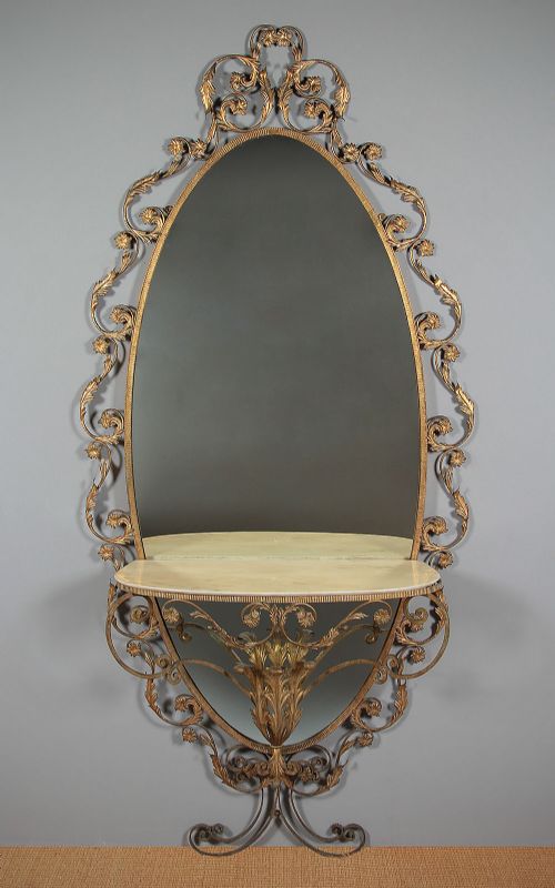 Large Gilt Metal Frame Mirror & Console Table C.1930.
