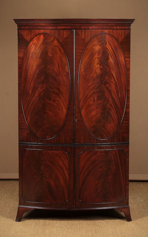 Edwardian Mahogany Bow Front Wardrobe C.1910.
