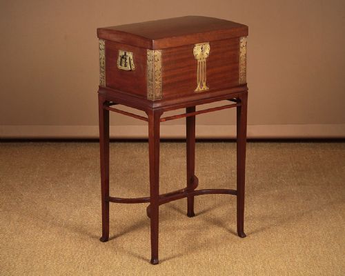 Small Mahogany Chest on Stand with Art Nouveau Brass Mounts C.1930.