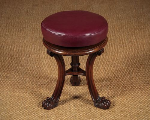 Adjustable Walnut & Leather Dressing Stool by Trollope & Sons C.1860.