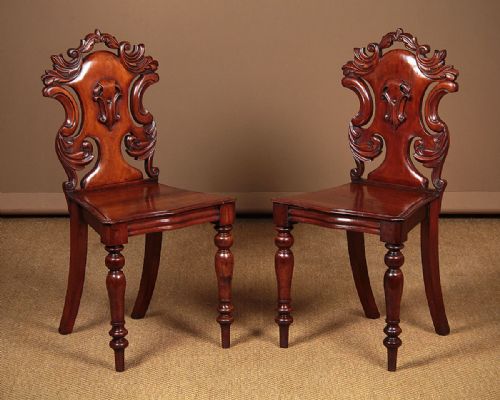 Pair Mid 19th.c. Mahogany Hall Chairs C.1860.