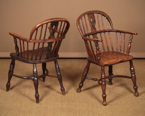 Pair Mid 19th.c. Ash & Elm Windsor Armchairs C.1860.