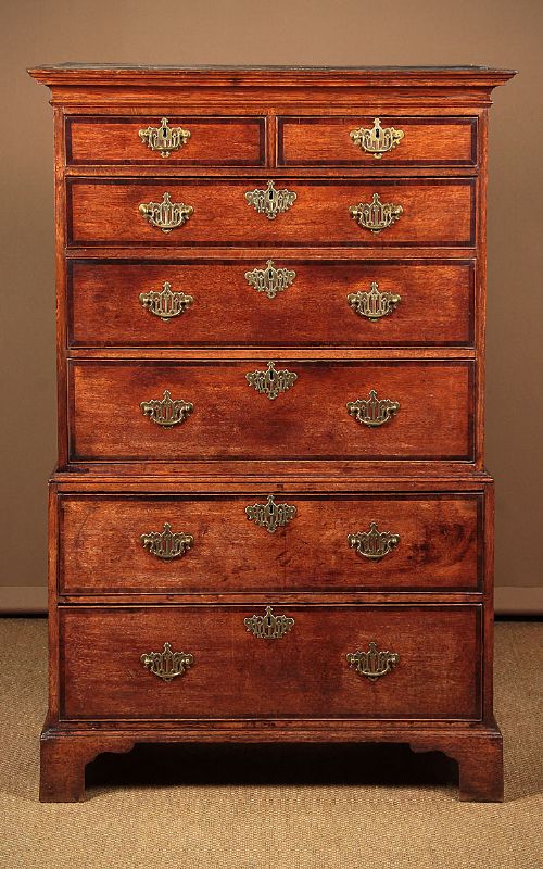 Georgian Oak & Mahogany Crossbanded Chest on Chest C.1800.