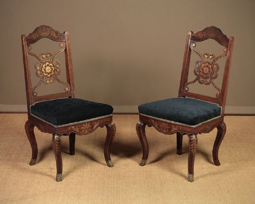 Pair of Brass Inlaid Side Chairs C.1870.