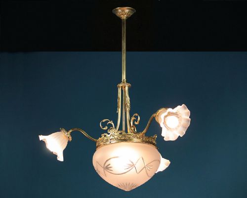 Gilded Three Branch Hanging Light C.1910.