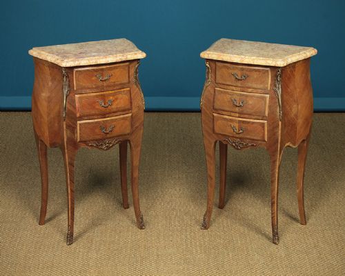Pair of French Marble Top Bedside Tables with Drawers C.1930.