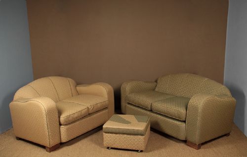 Pair of Art Deco Sofas & Matching Stool C.1930.