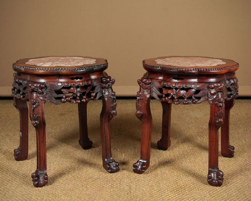Pair of Chinese Marble Top Side Tables C.1890.