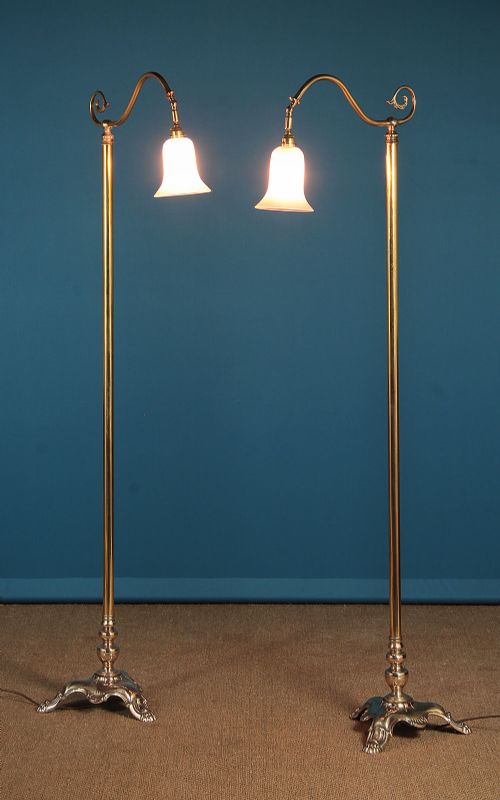 Pair of Polished Brass Floor Lamps C.1920.