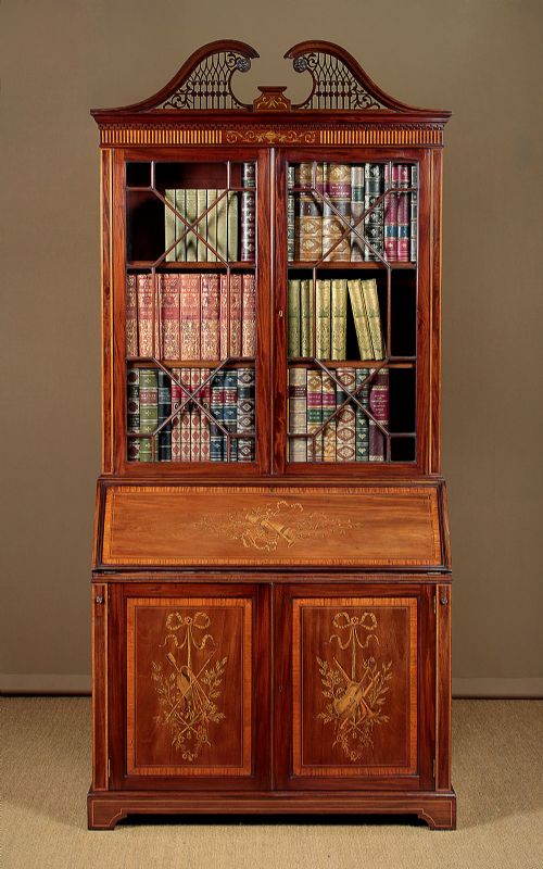 Exceptional Inlaid Mahogany Bureau Bookcase by Edwards & Roberts C.1905.