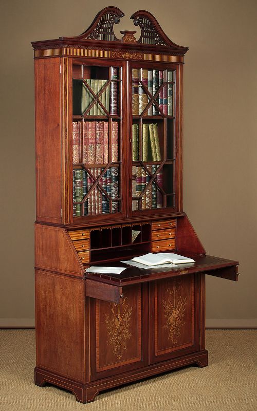 fig 1. Exceptional Inlaid Mahogany Bureau Bookcase by Edwards & Roberts c.1905.
