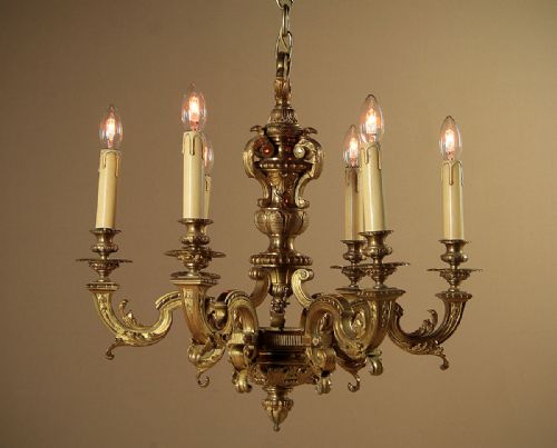 Six Branch Brass Chandelier C.1930.