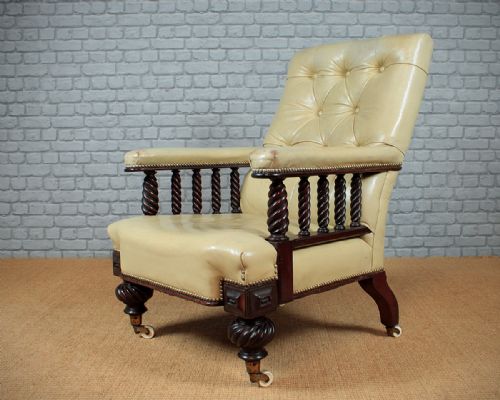Large Mahogany & Leather Easy Armchair C.1860.