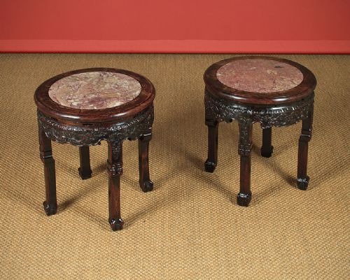 Pair of Chinese Low Marble Top Side Tables C.1890.