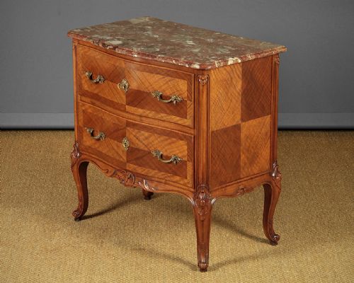 Small French Walnut & Marble Top Chest of Drawers C.1930.