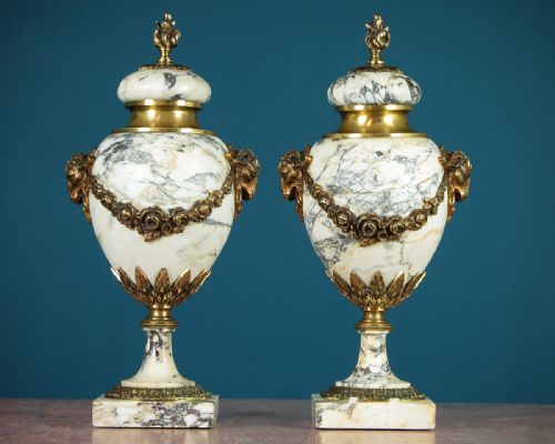 Pair of White Marble Urn Cassolettes C.1890.