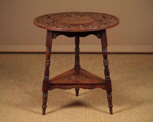 Early 20th.c. Carved Oak Cricket Table C.1900.
